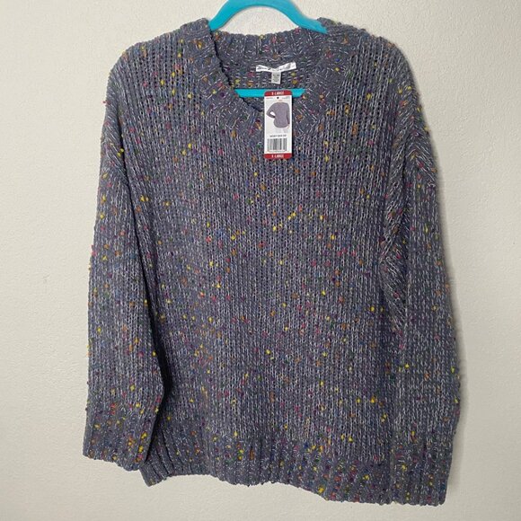 NWT $59 Seven7 Popcorn Chenille Sweater X-Large Grey Confetti Relaxed Boxy Loose - Picture 1 of 9